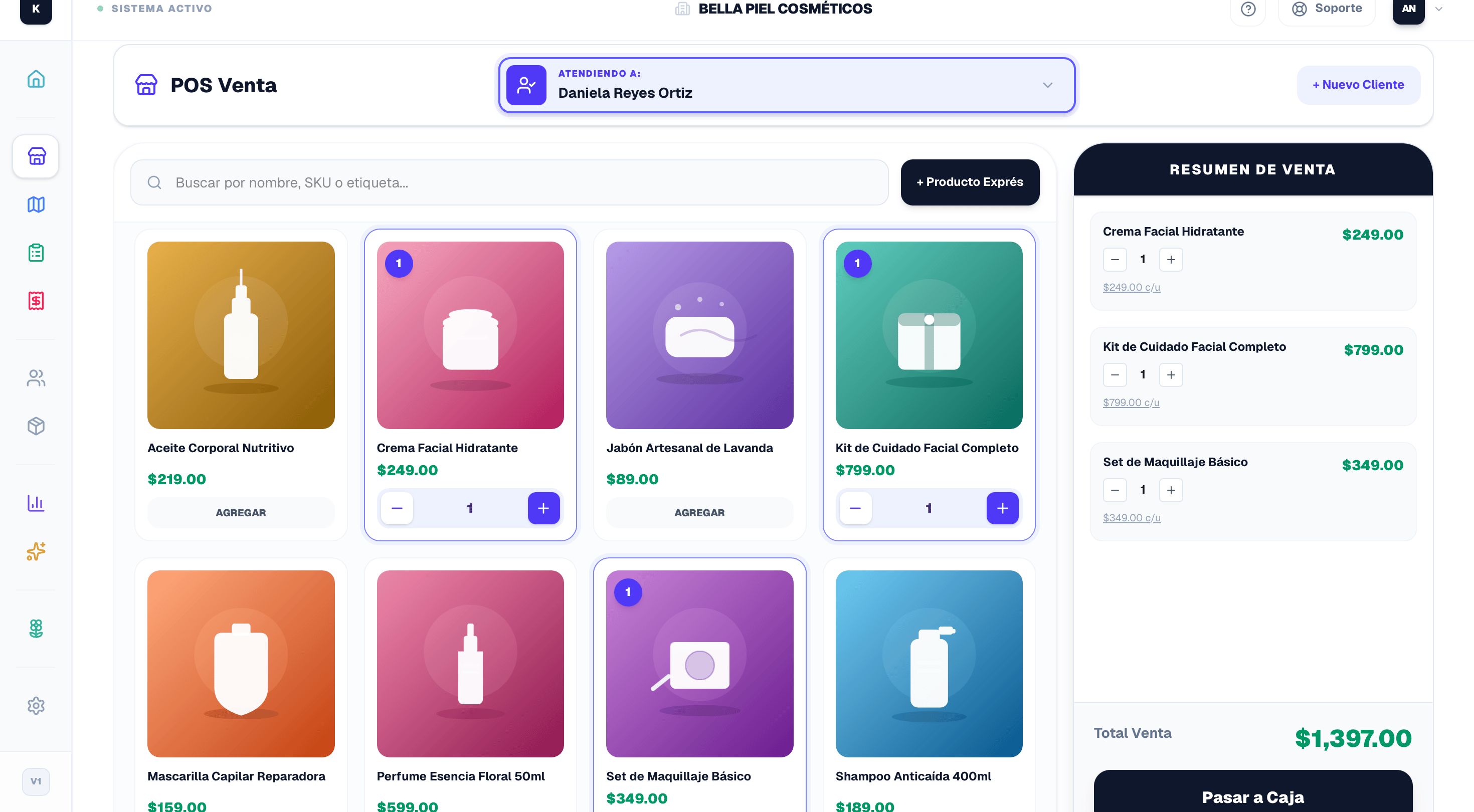 Tienda de Cangurera en la computadora: catálogo de productos y resumen de la venta